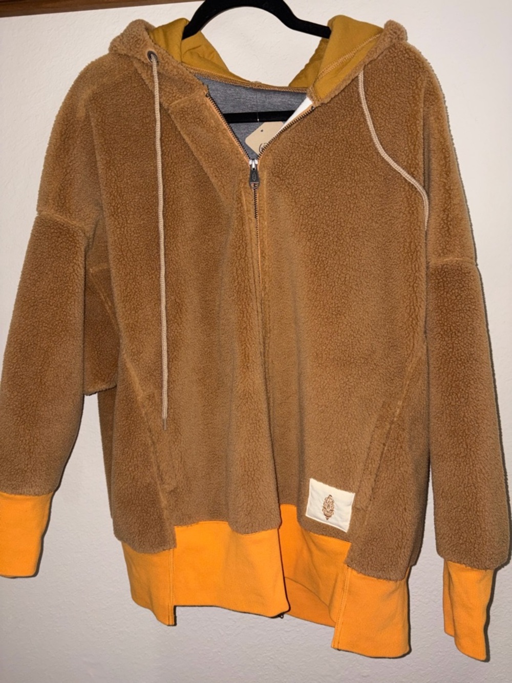FP Movement by Free People Brown and Mustard Sherpa Zip Hoodie